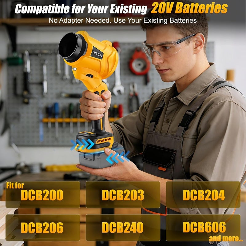 Dinftin 180° Rotatable Cordless Leaf Blower Compatible for DeWalt 20V Battery(Not Included), 90 MPH 6-Speed Handheld Blower with LED & Power Indicator, Extended Nozzle for Lawn, Garage, Car Cleaning - Image 3
